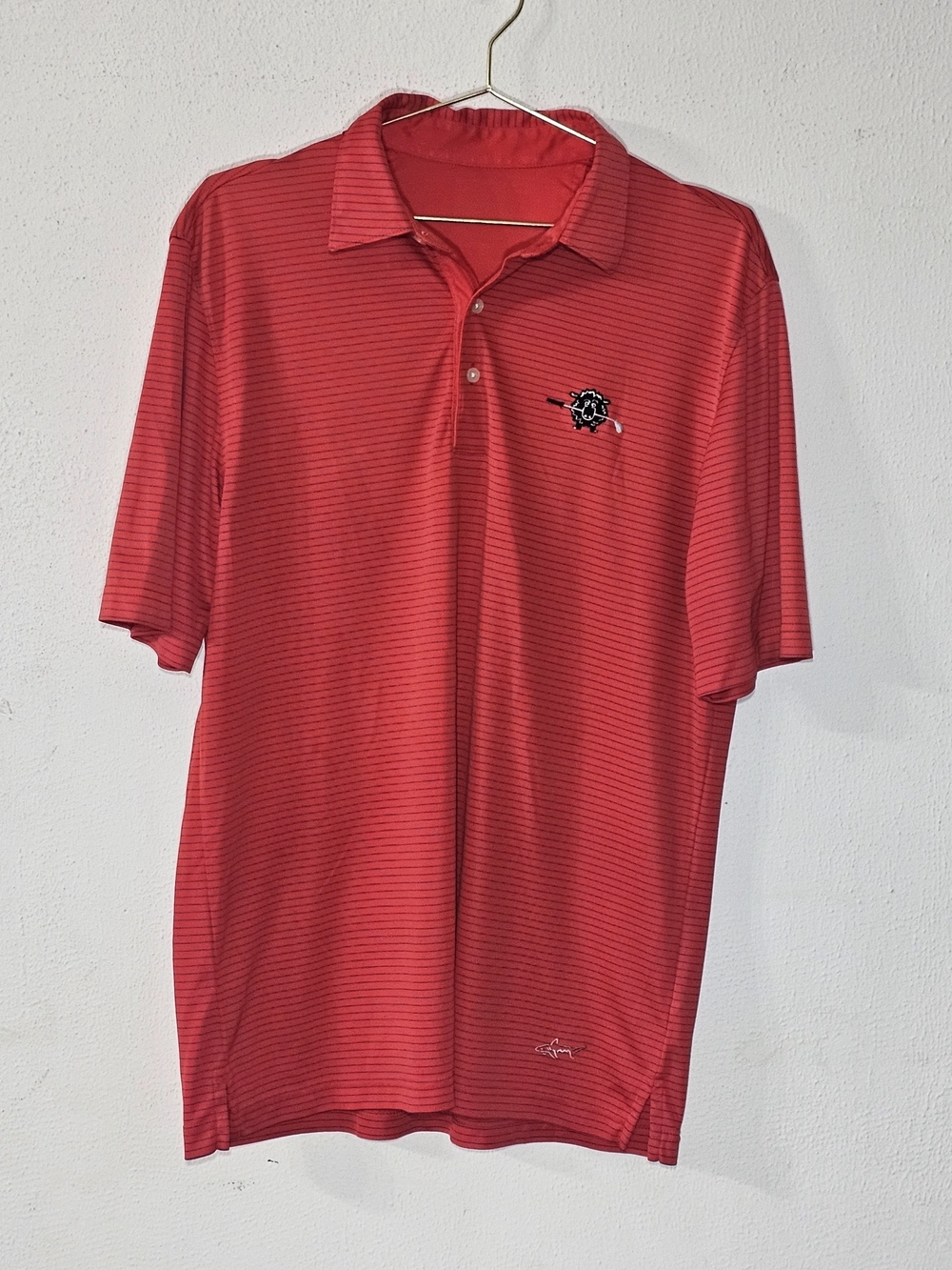 Vintage Greg Norman Black Sheep Golf Club Polo Shirt Red Striped Mens Size L/XL
